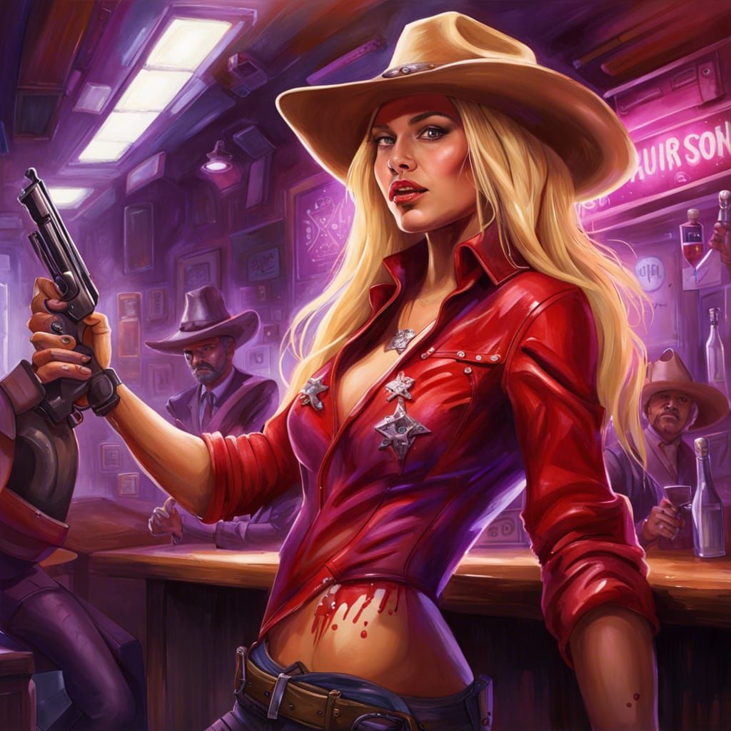 Futuristic Singer in Western Saloon Graffiti Art