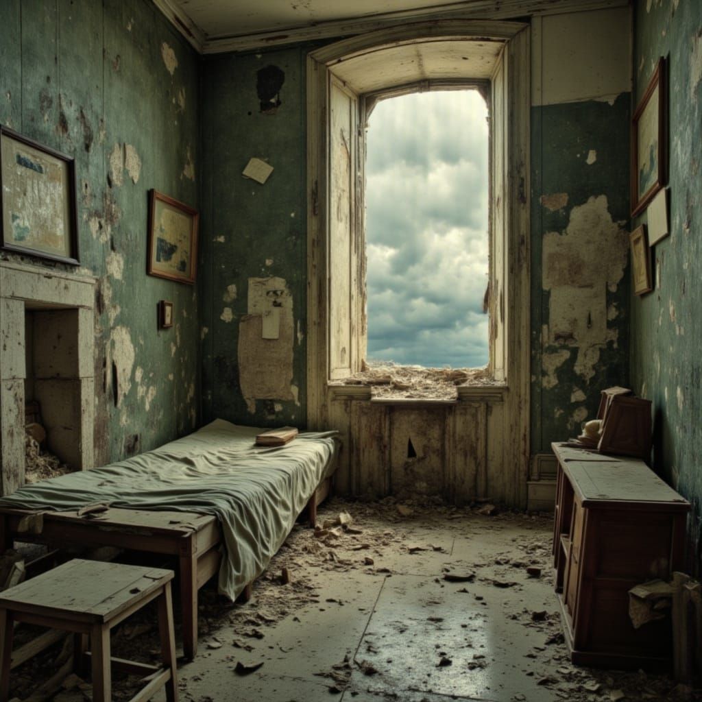 Intense Stare in Abandoned Place