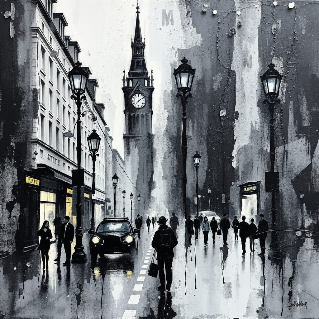 Art Deco City Street in Alcohol Ink