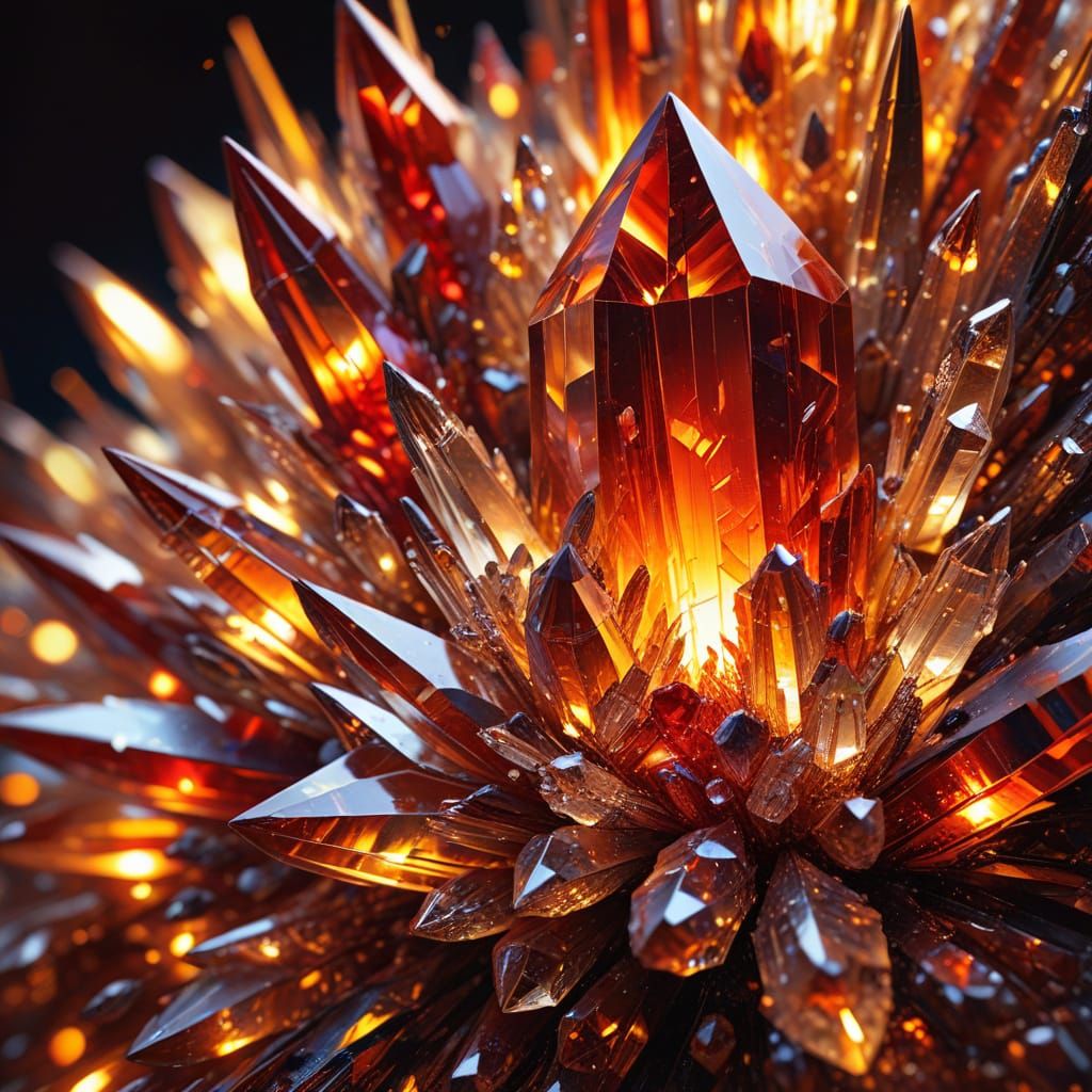 Glowing Red Crystal Formation in Oil Painting Style