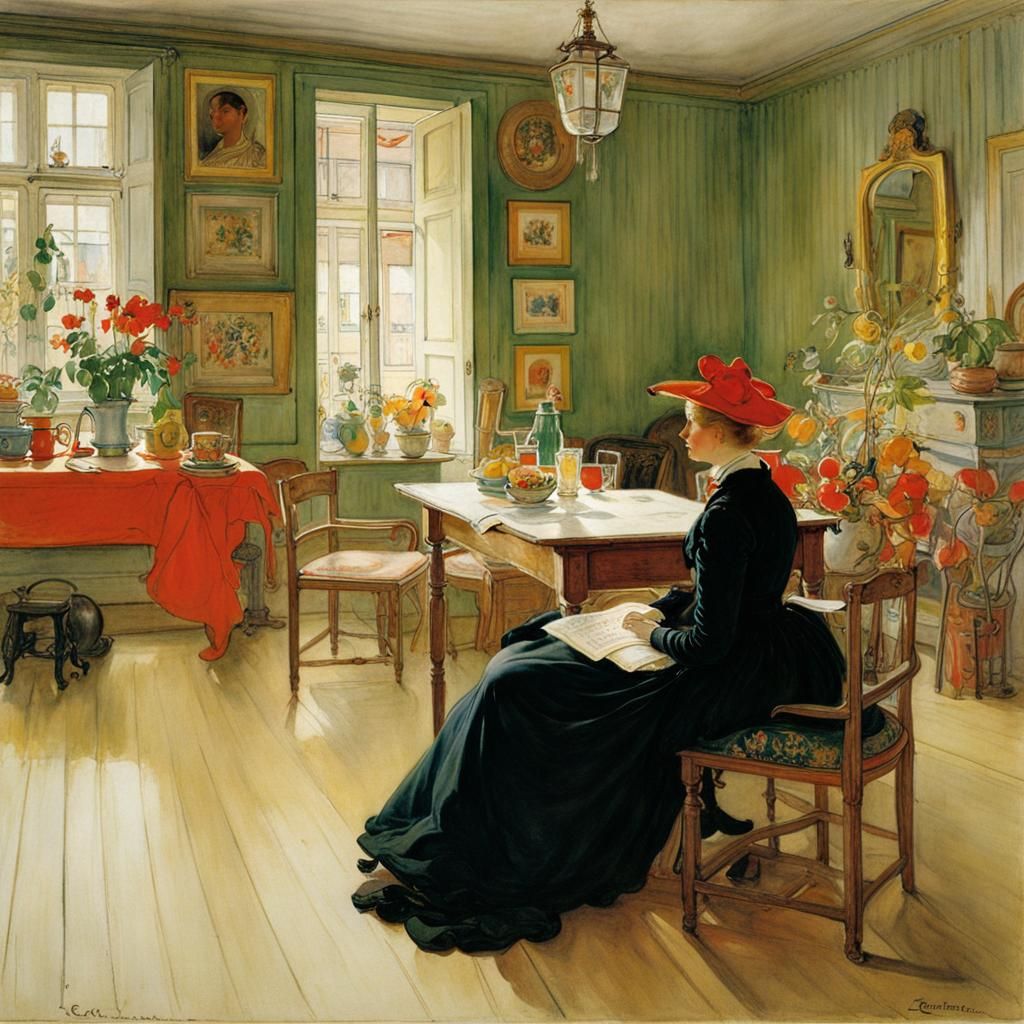 Idyllic Interior Scene in Watercolor Style