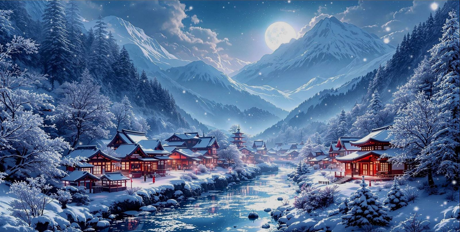 Winter Shinto Village in Mountain Valley
