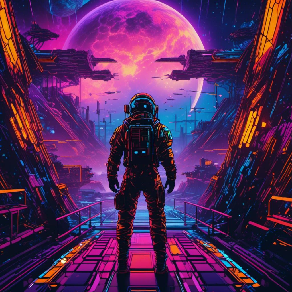 Futuristic Spacesuit Repairing Robot in Graffiti Art Style