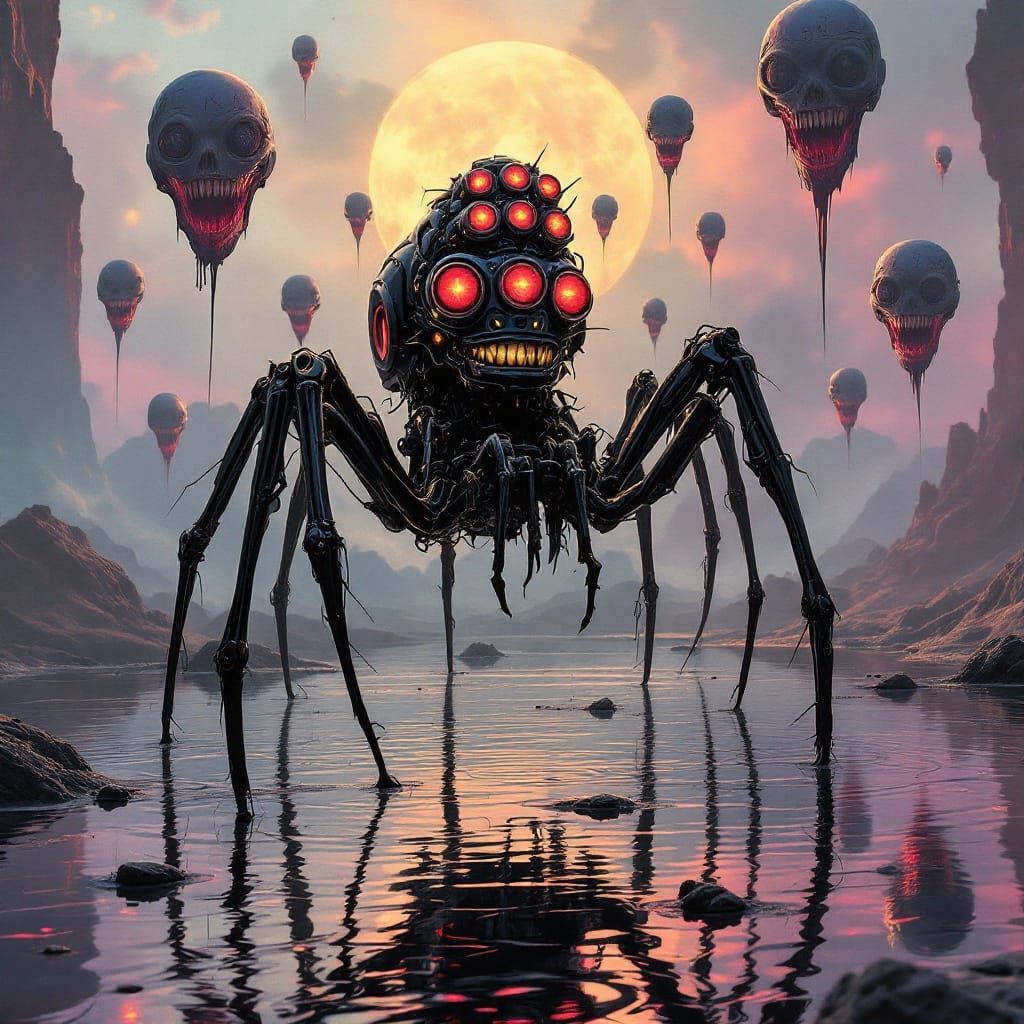 Cyberpunk Spider Horse in Retro-Futuristic Dreamscape