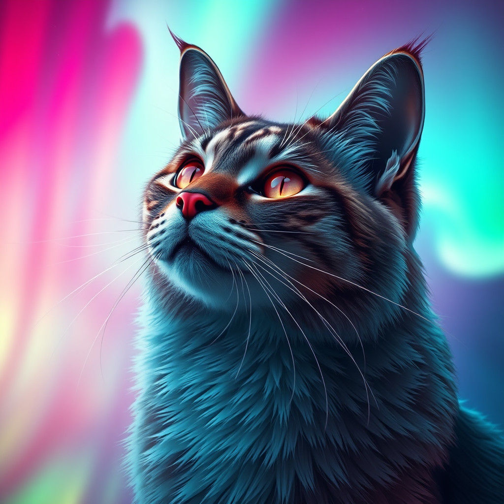 Aurora Cat Portrait in Ethereal Art Nouveau Style