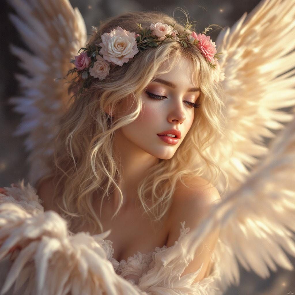 Gentle Fantasy Angel Woman in Soft Focus