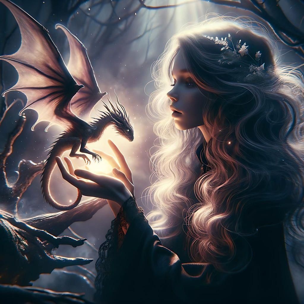 Wizard with Dragon Creature: Cinematic Film Still