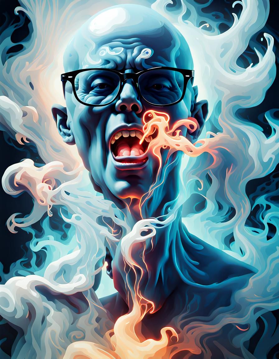 Pop Art Ghost Head Rising from Mist