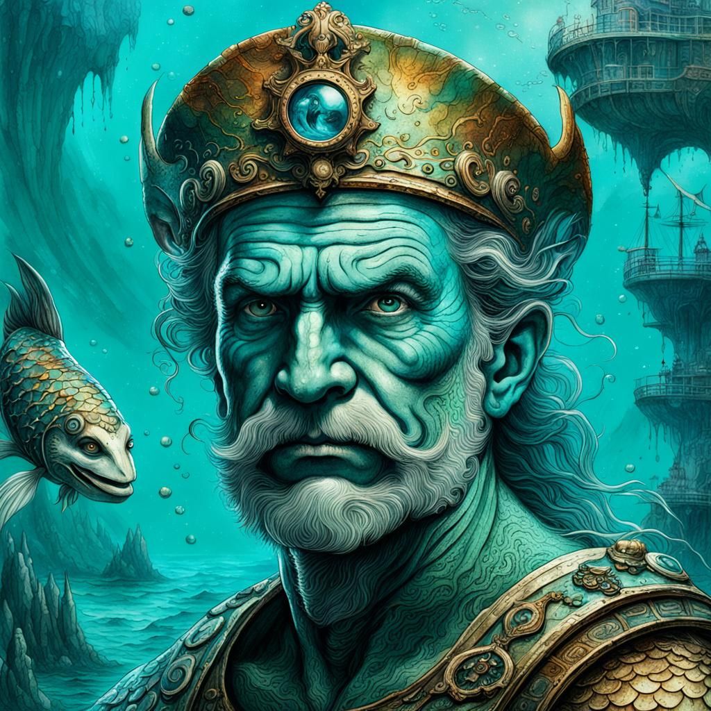 Merman of Atlantis Portrait on 15th Century Map