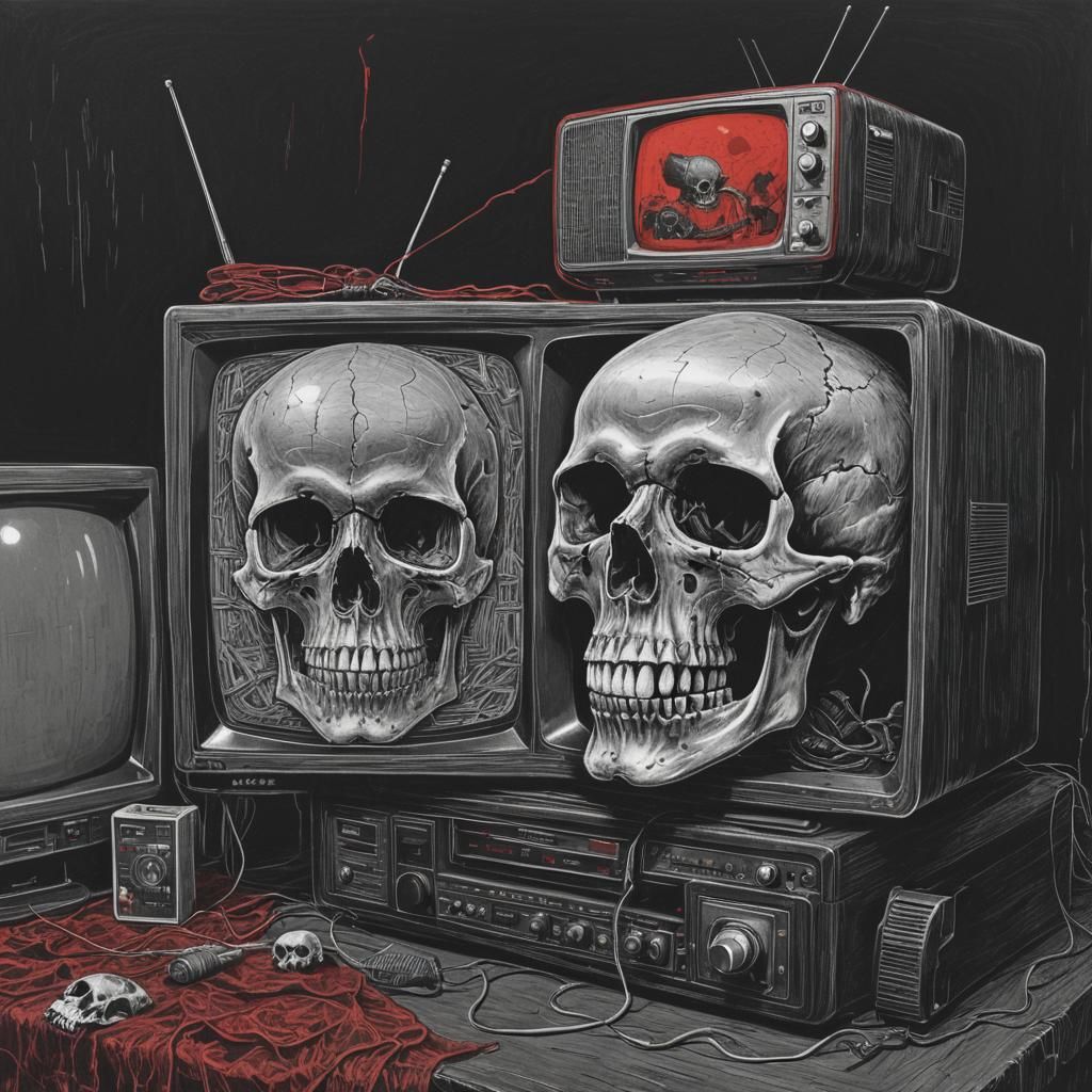 Macabre Skull Holding Junk TV Still