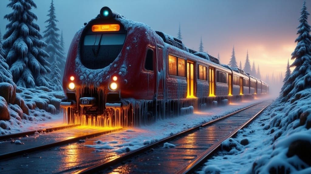Melting Train in Snowstorm with Neon Colors
