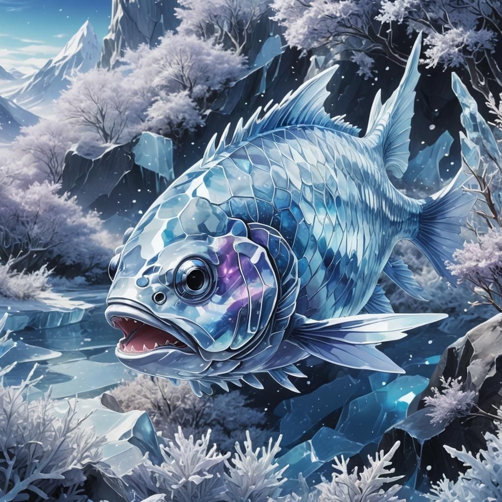 Icy Fish in Winter Landscape: Anime Key Visual