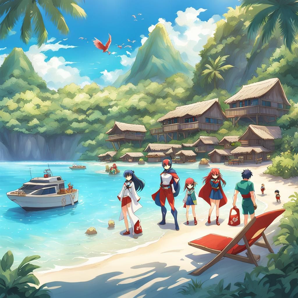 Superheroes Enjoying Vacation in Anime Style