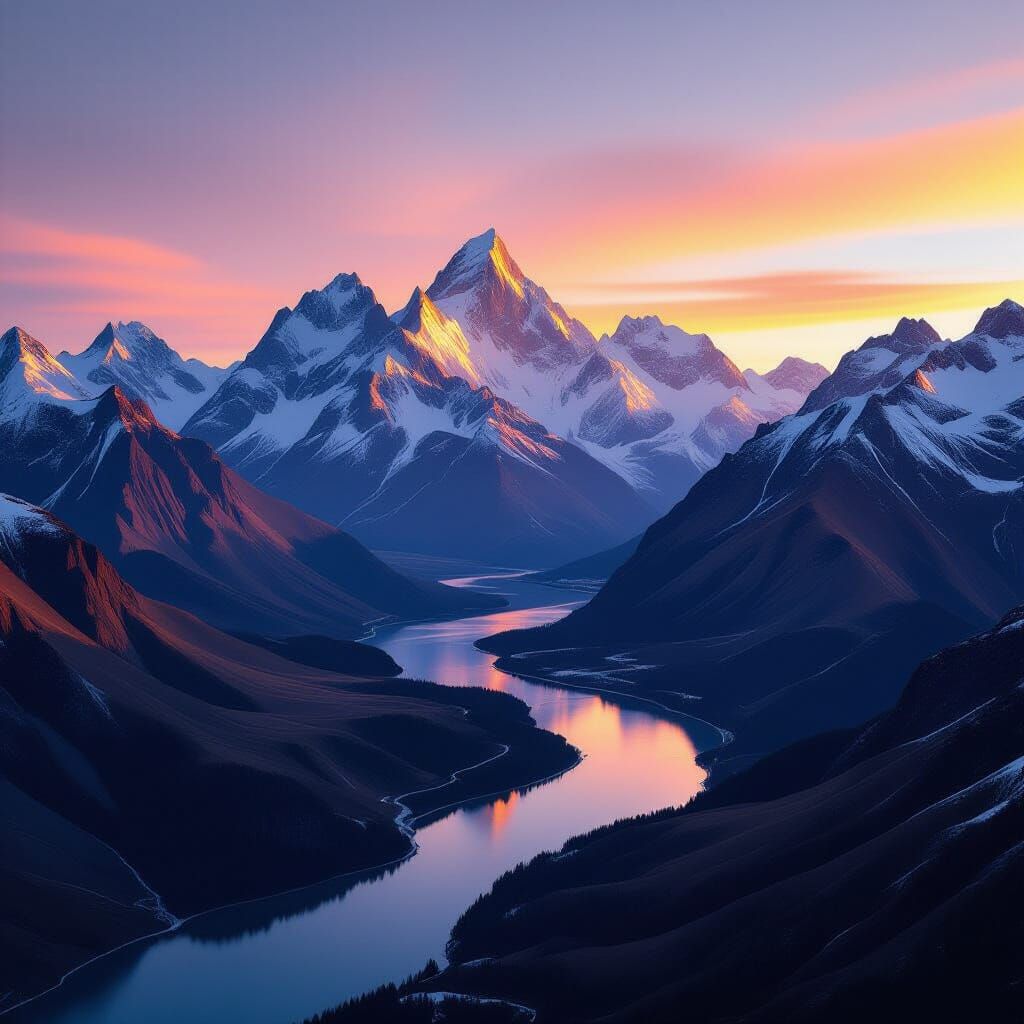 Golden Hour Mountain Landscape - Hyperrealistic Scenery