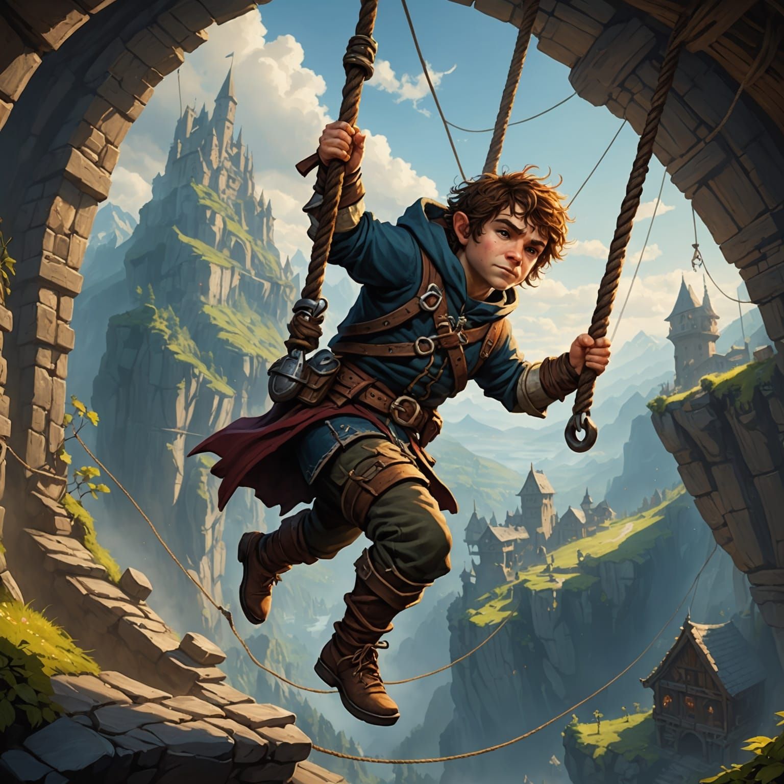 Halfling Rogue's Acrobatic Escape: Fantasy Art