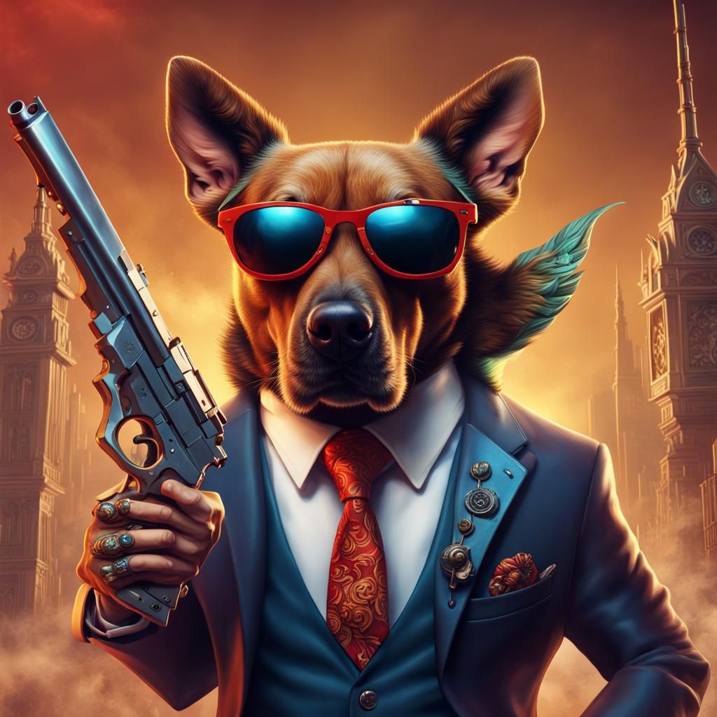 Half Dog Half Human Detective in Detailed Matte Painting