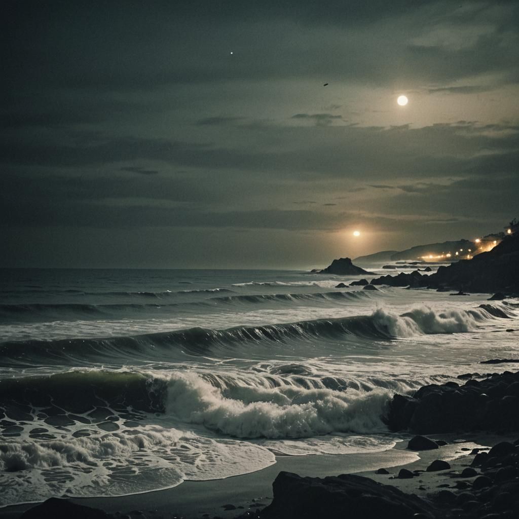 Dramatic Black Night on a Cold Shore