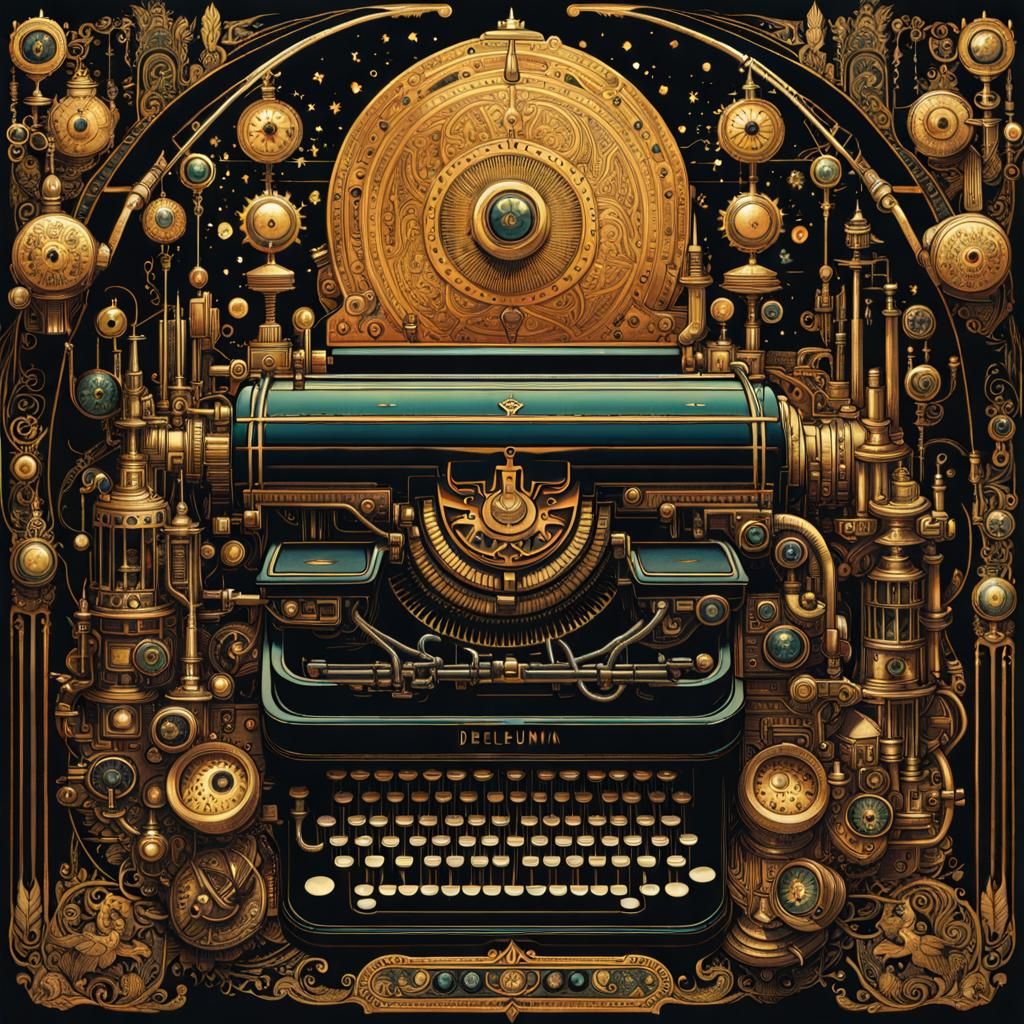 Ornate Typewriter in a Dieselpunk Fantasy World