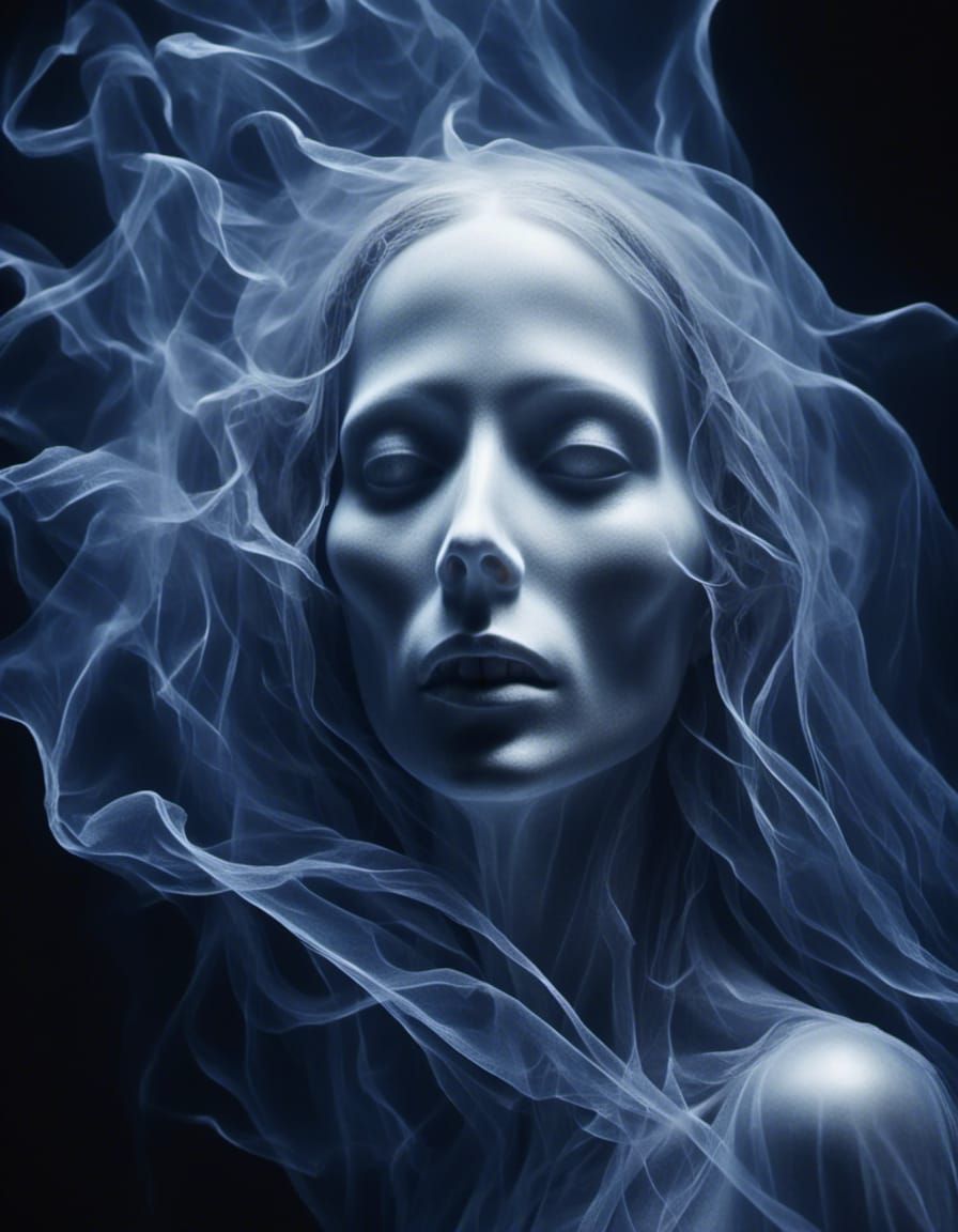 Translucent Ghost Portrait in Eerie 3D Digital Art