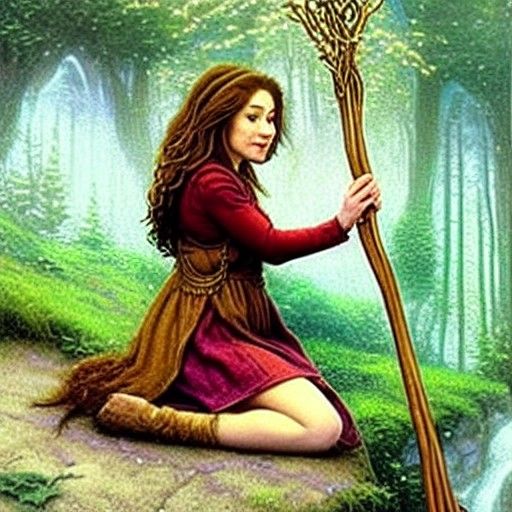 Halfling Hobbit Druid Casting Magic in Pre-Raphaelite Style