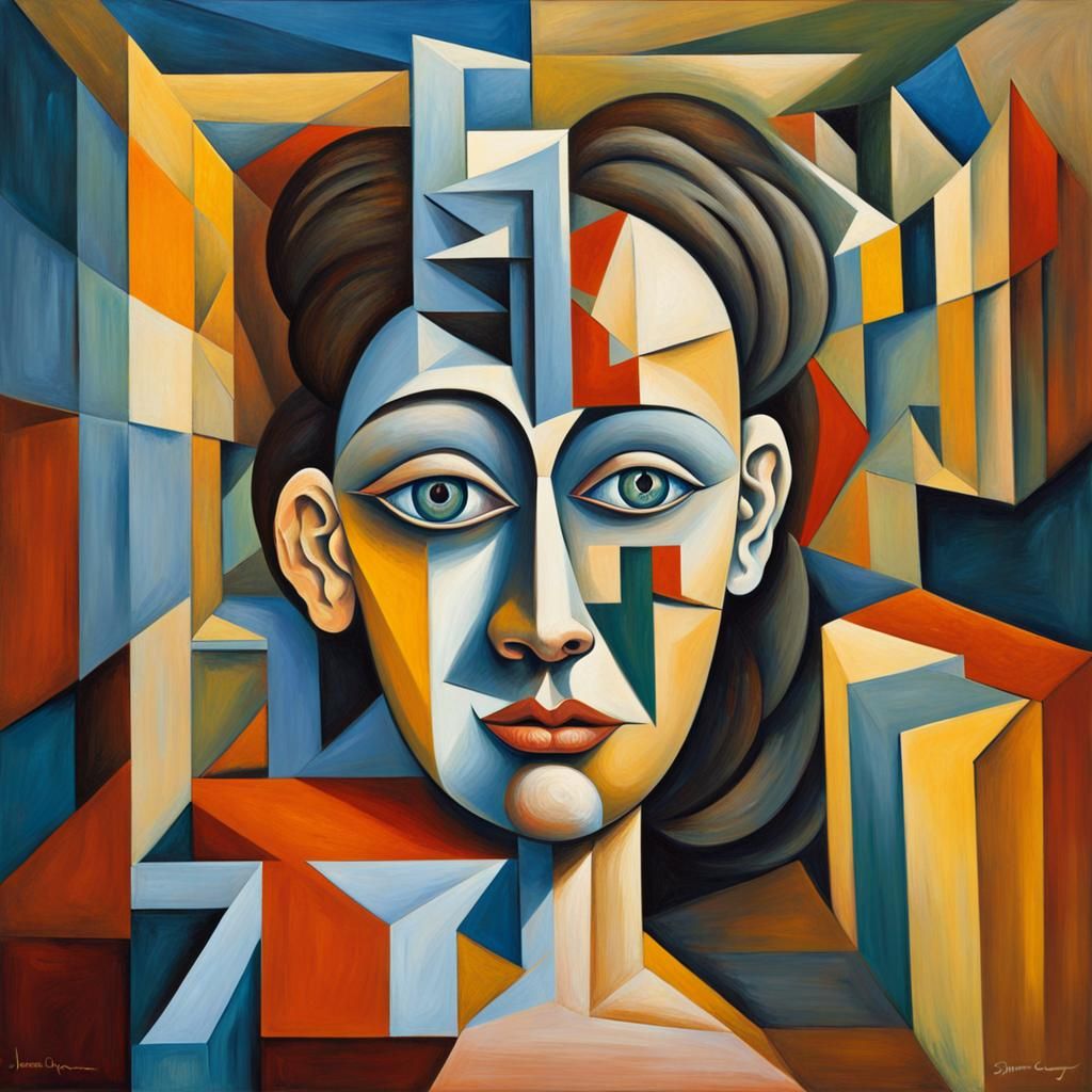 Cubist Woman in Maze Brain: Picasso Style