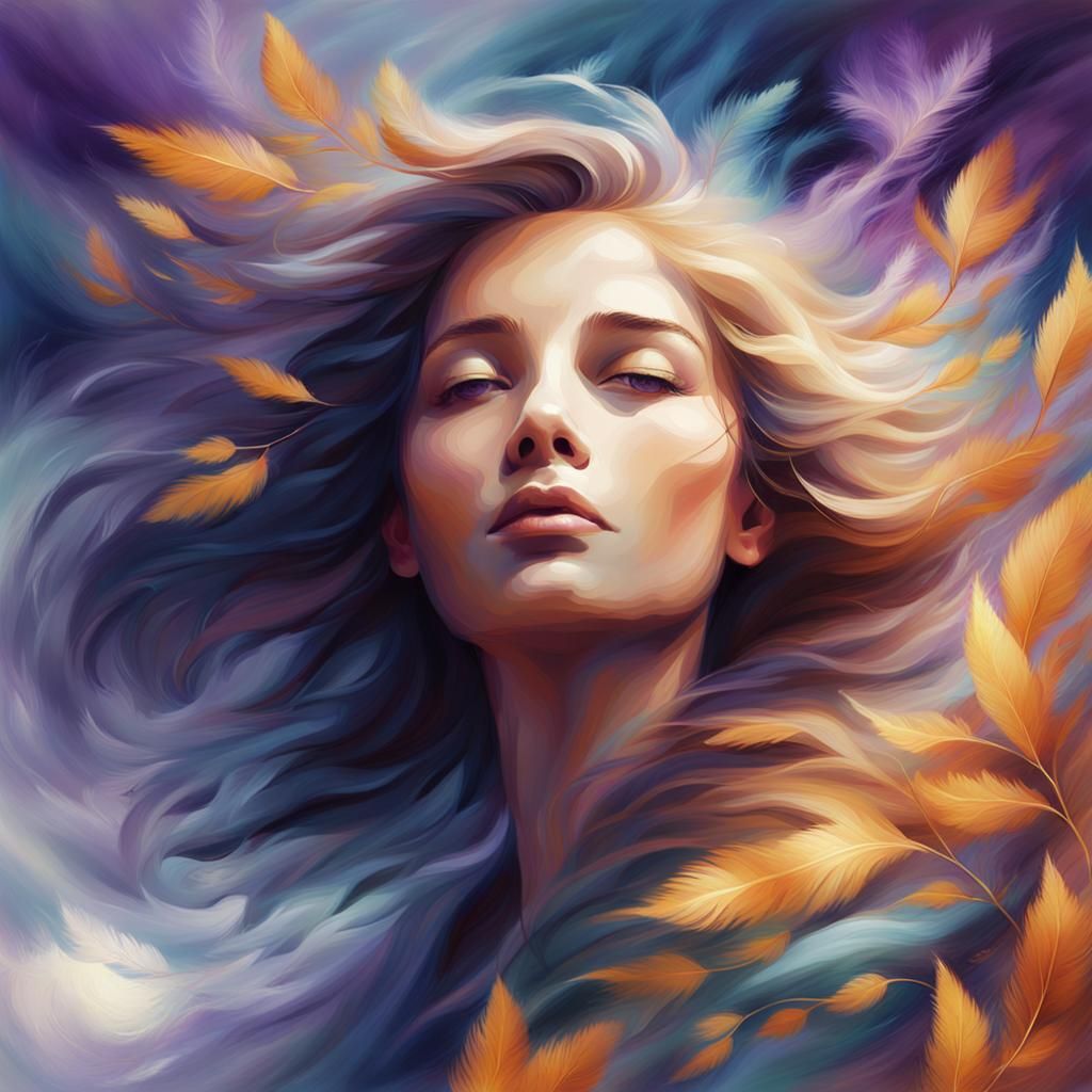 Wind-Swept Woman in a Digital Art Vortex