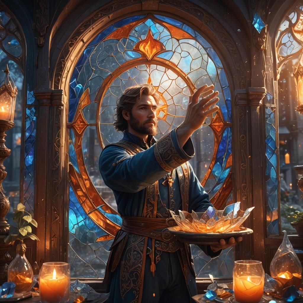 Mystical Glazier Fitting Stained Glass: Fantasy Concept Art