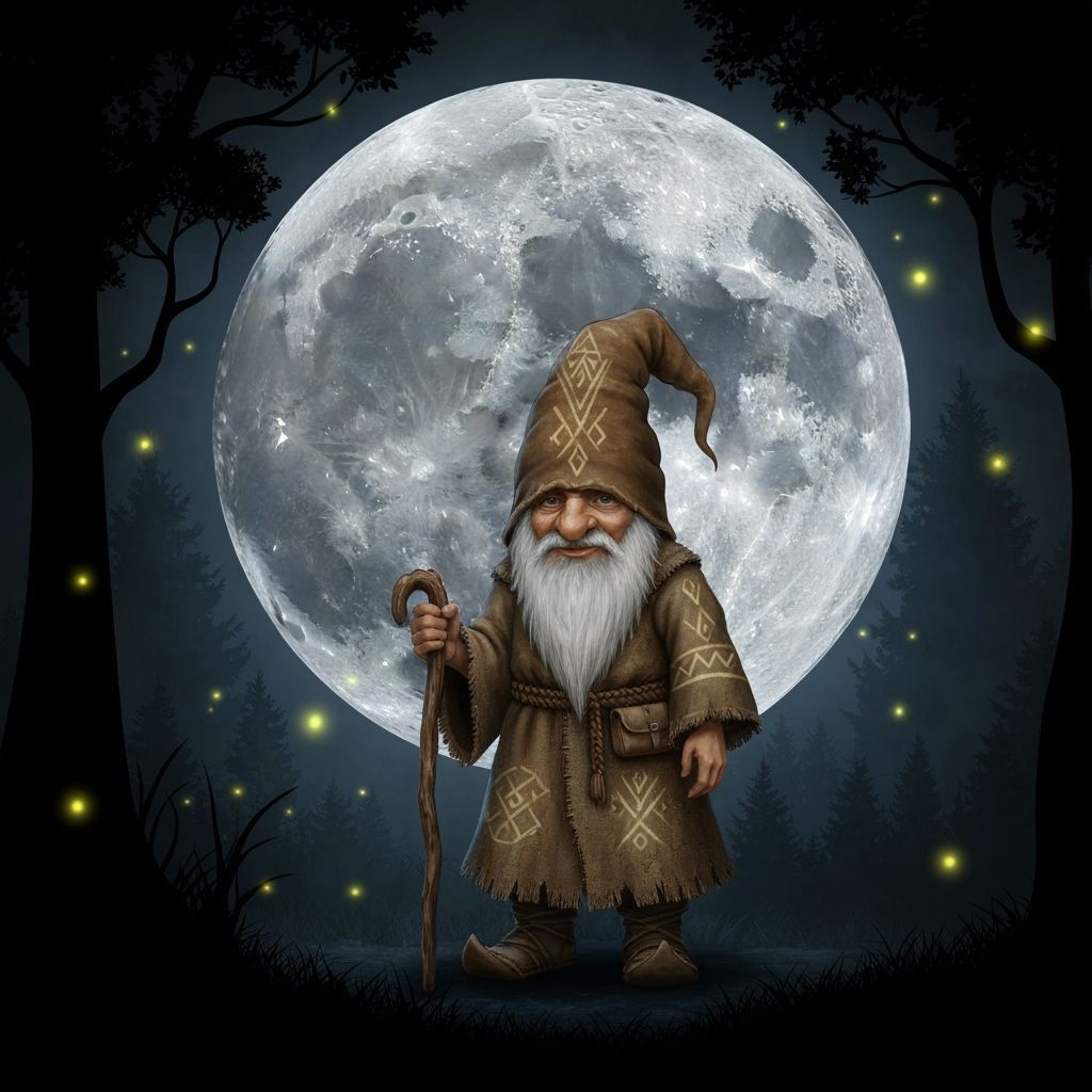 Earthy Gnome Under Textured Full Moon