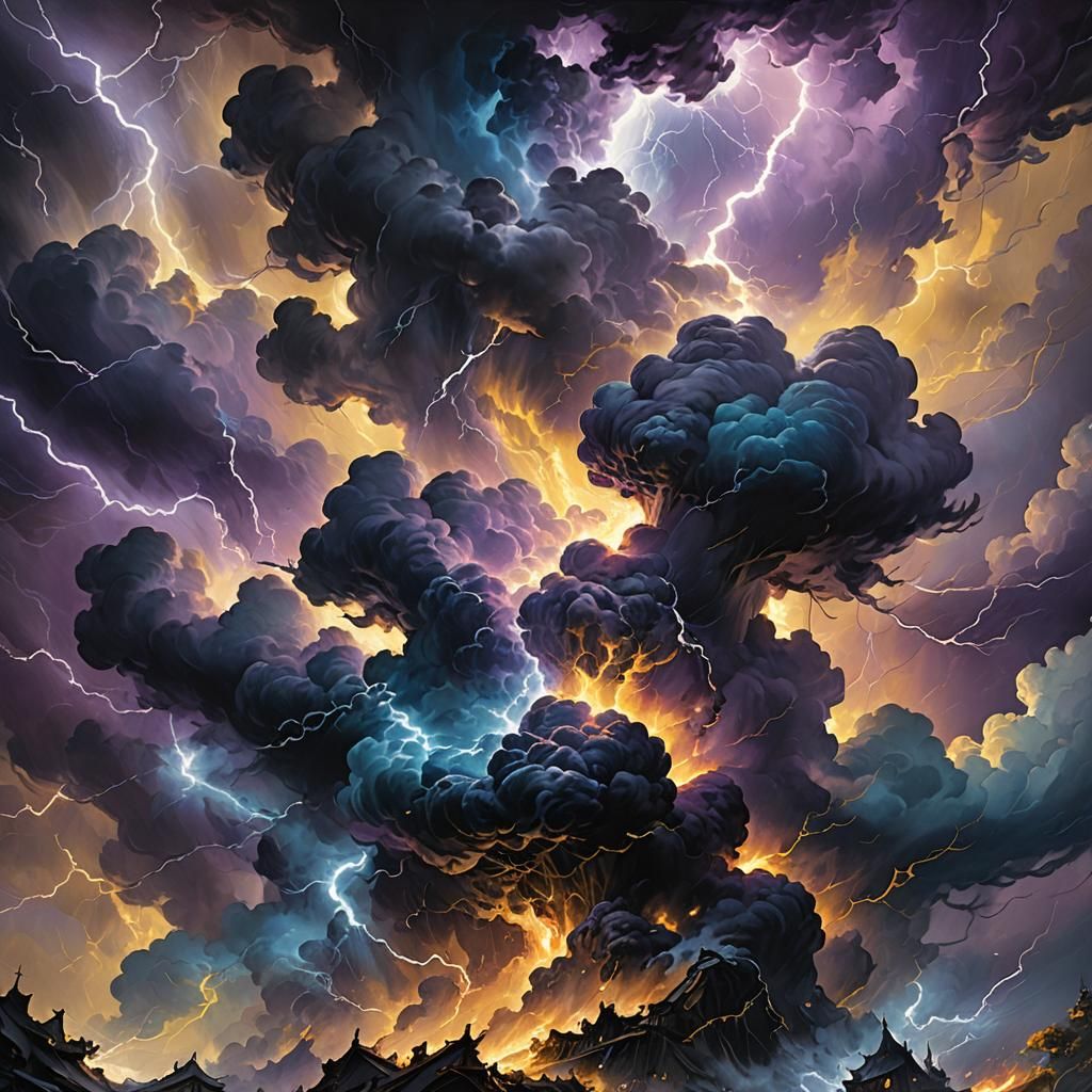 Dark Fantasy Storm with Blue Lightning Art