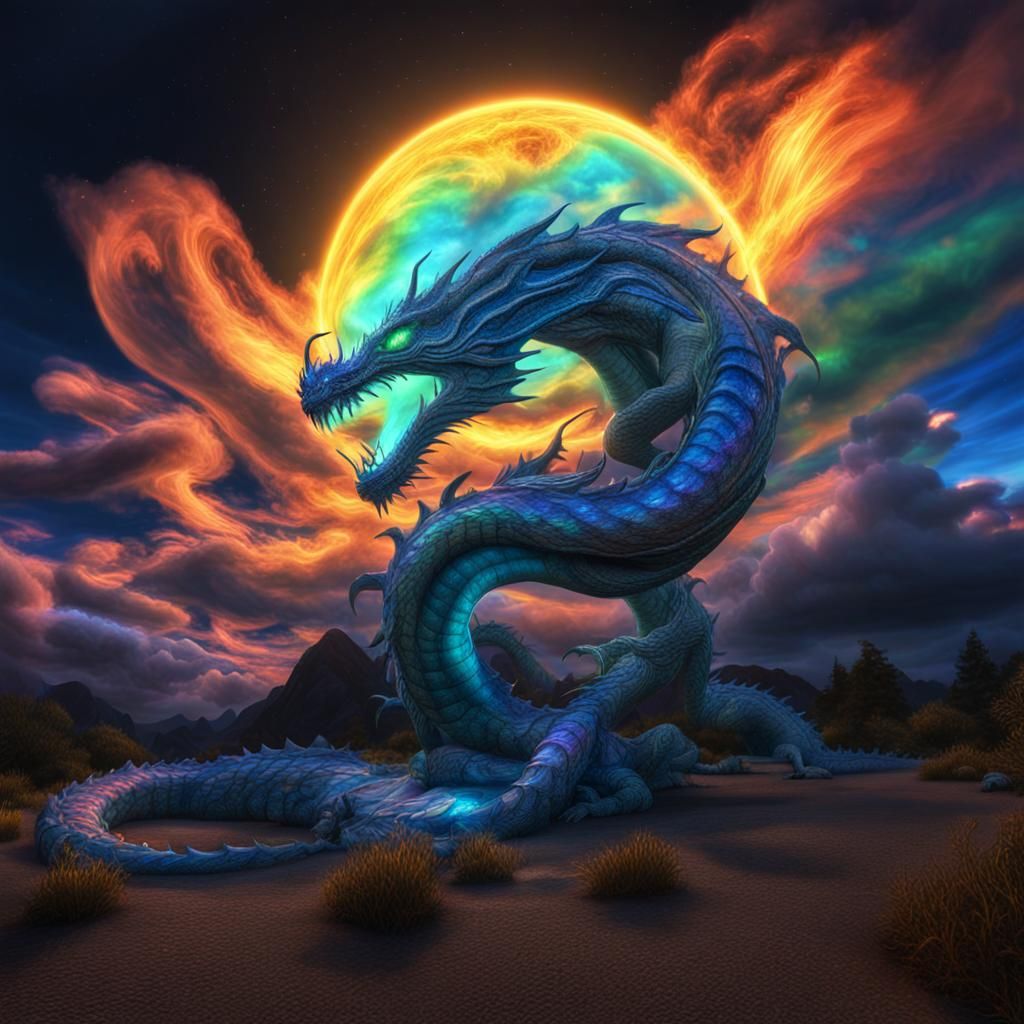 Bioluminescent Dragon Cloud in Holographic Smoke