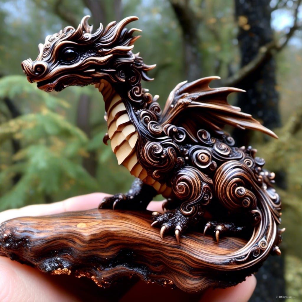 Ornate Wood Dragon Hatchling Microportrait