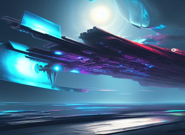 Crashed Alien Spaceship Wreckage in Cosmic Airbrush Art