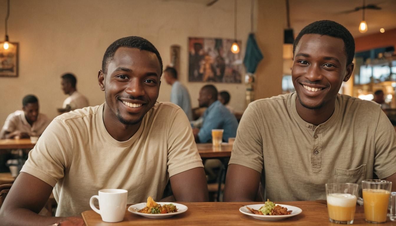 Ivorian Men in Abidjan Cafe: Photorealistic Portrait