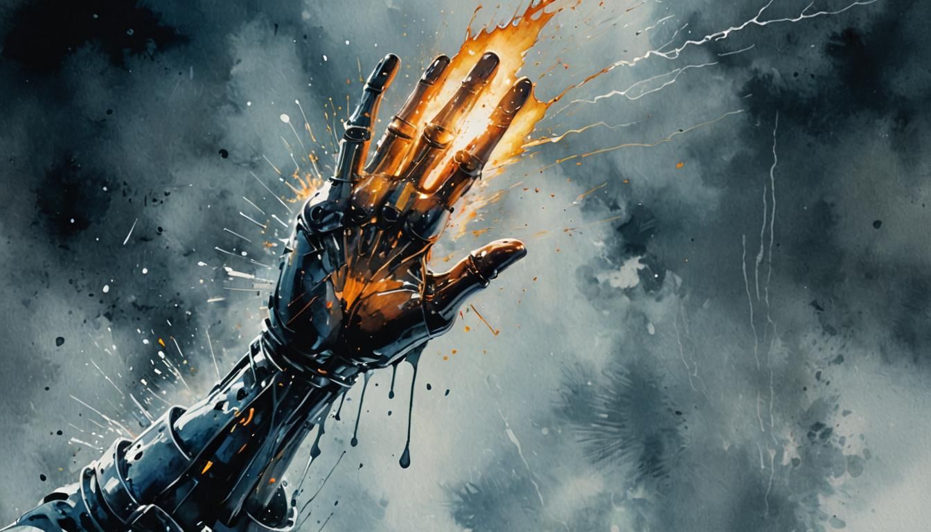 Terminator High Five in Watercolor Illustration