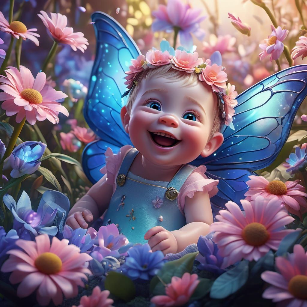 Pixar-Style 3D Digital Art of a Laughing Baby Fairy