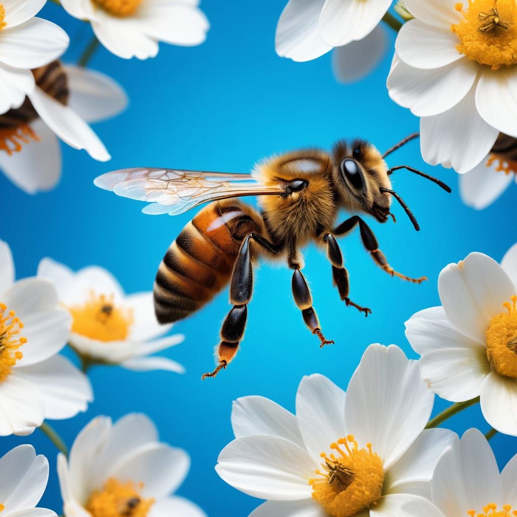 Vibrant Queen Bee Amidst Abstract Bloom