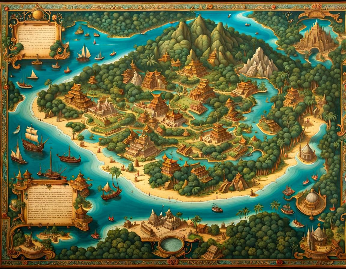 Whimsical Treasure Maps of Tropical Fantasy Islands