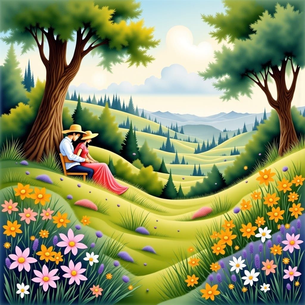 Idyllic Cottage Scene in Watercolor Style