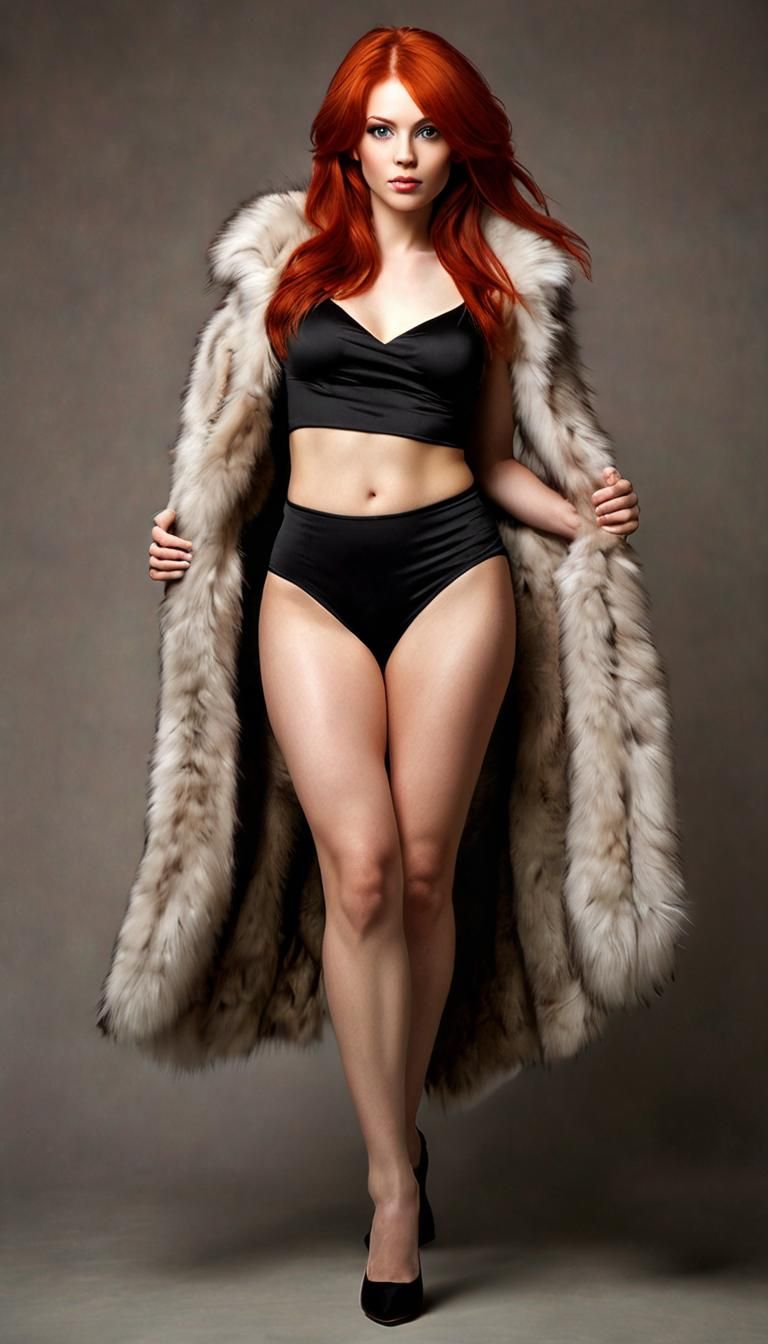 Female Body covered with fur, Nice red hair. High heels