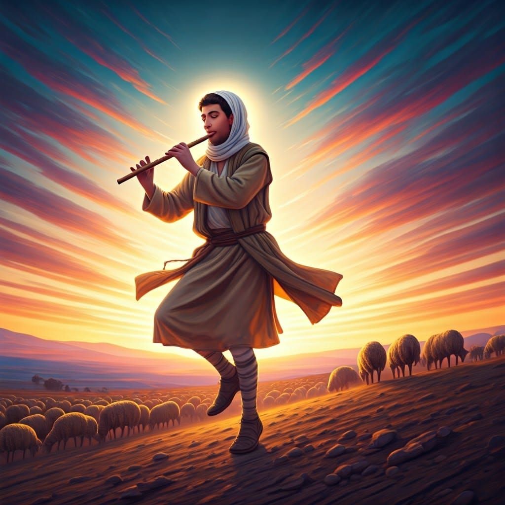 Elegant Hebrew Shepherd Boy in Spiritual Ecstasy