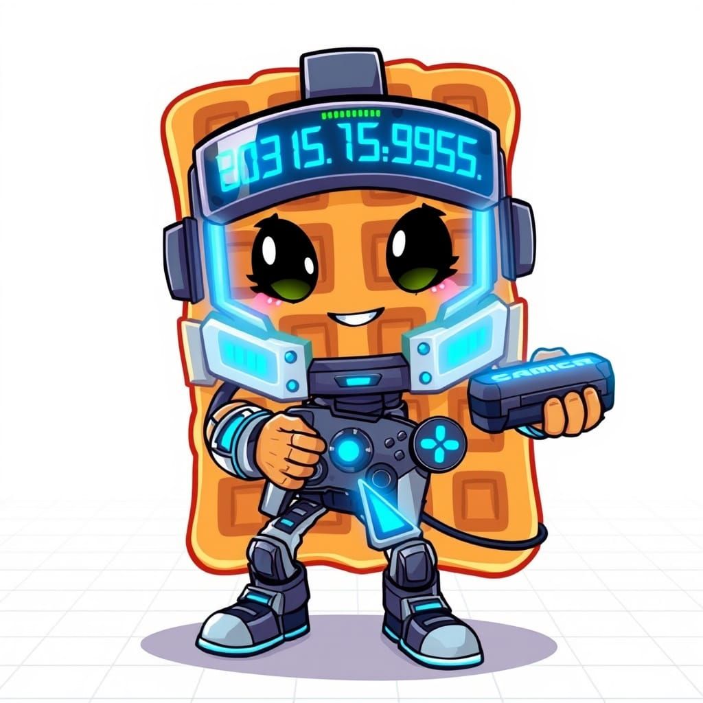 Cybernetic Waffle Warrior in Glowing Electronic Armor