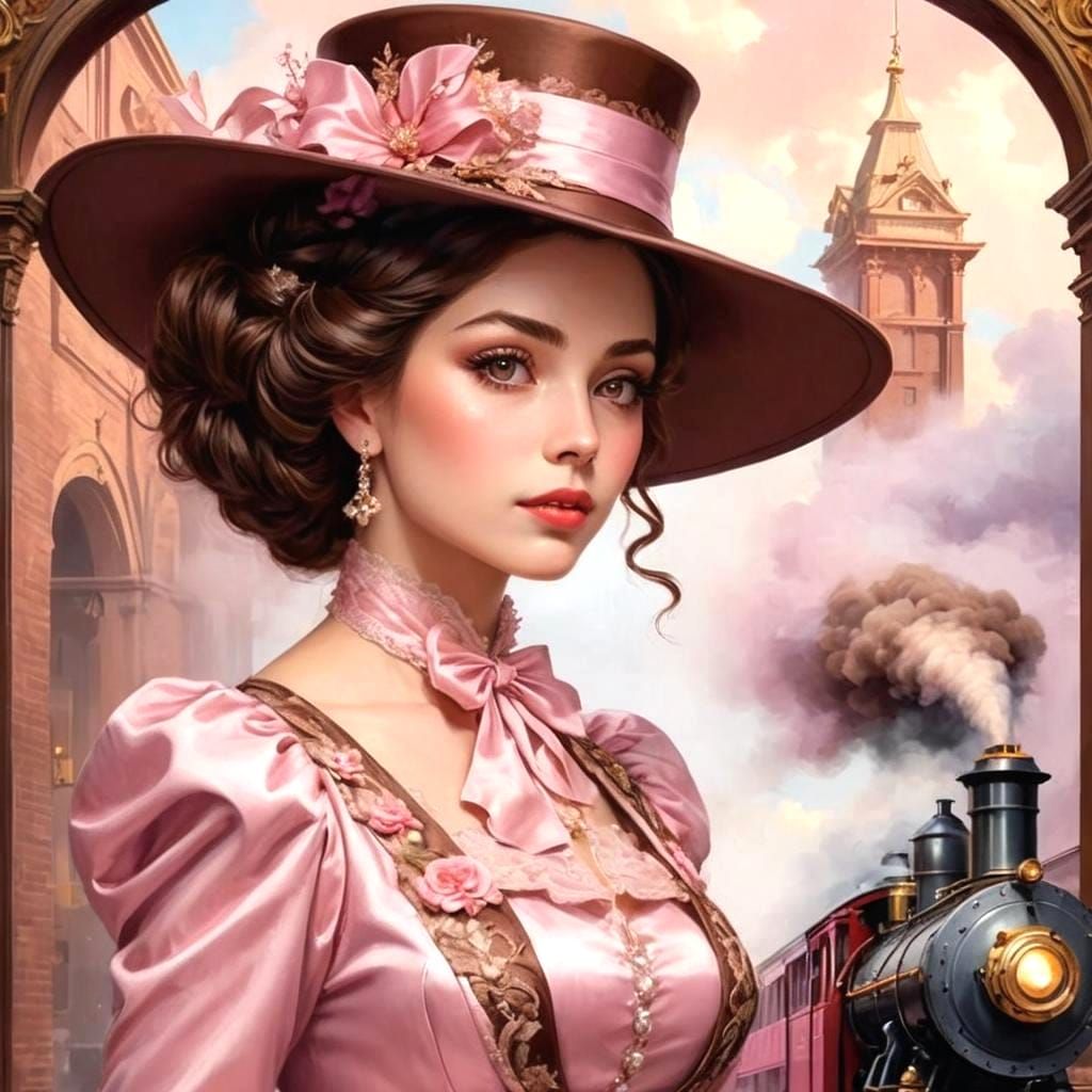 Elegant Woman in Pink Gown, Pinup Style Art