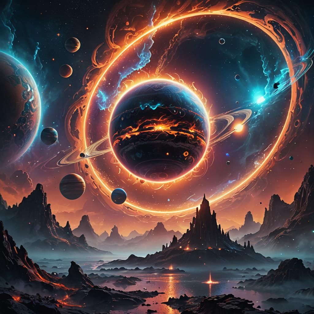 Ringed Planet Nebula in Sci-Fi Concept Art