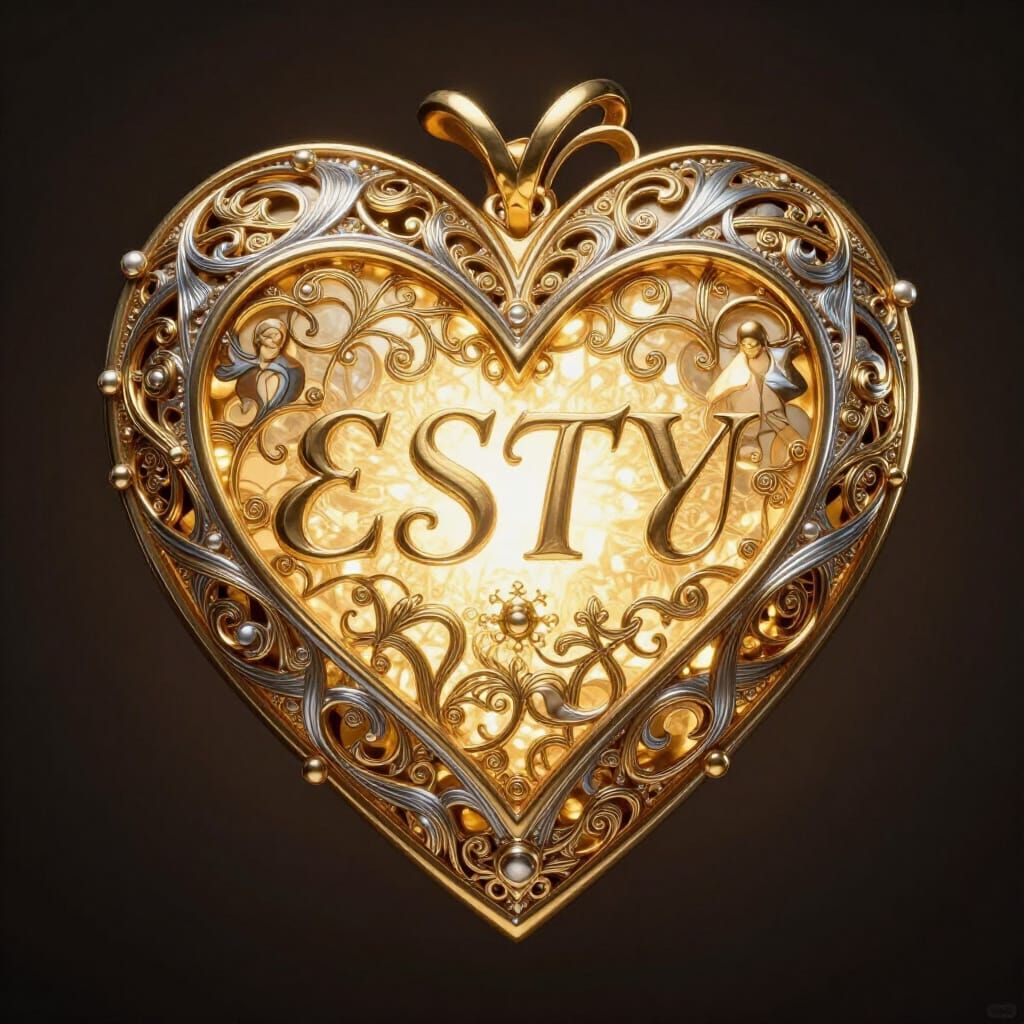 Shimmering Gold and Silver Heart with 'ESTY' Inscription