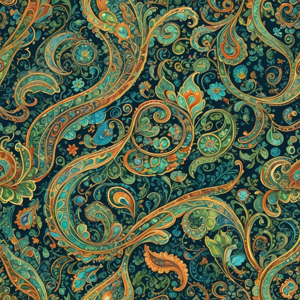 Colorful paisley pattern with intricate details, designed to...