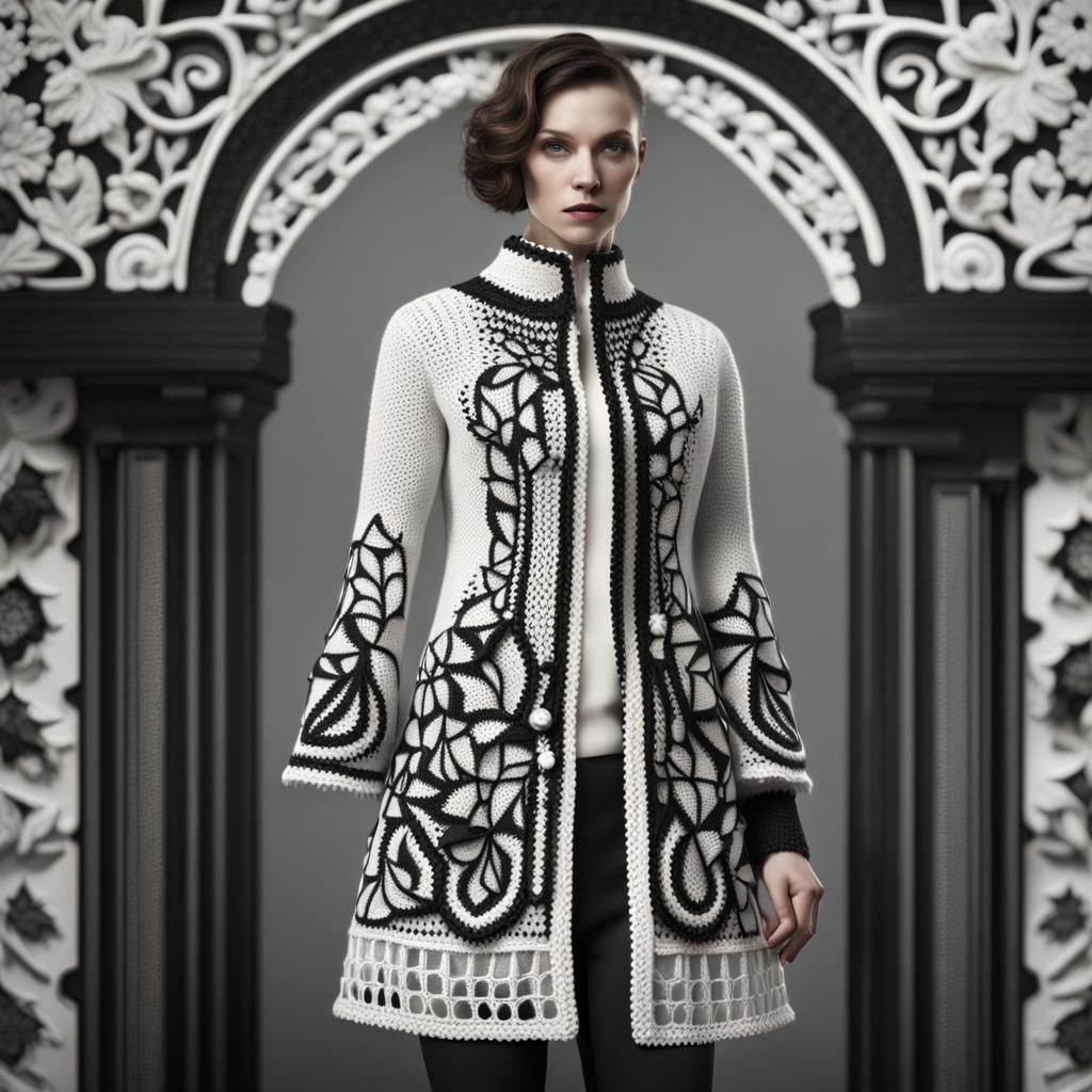 Elegant Knit and Crochet Coat in Detailed Matte Painting