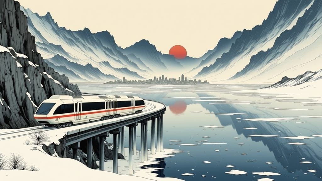 Winter Landscape in Traditional Korean Ink Painting Style