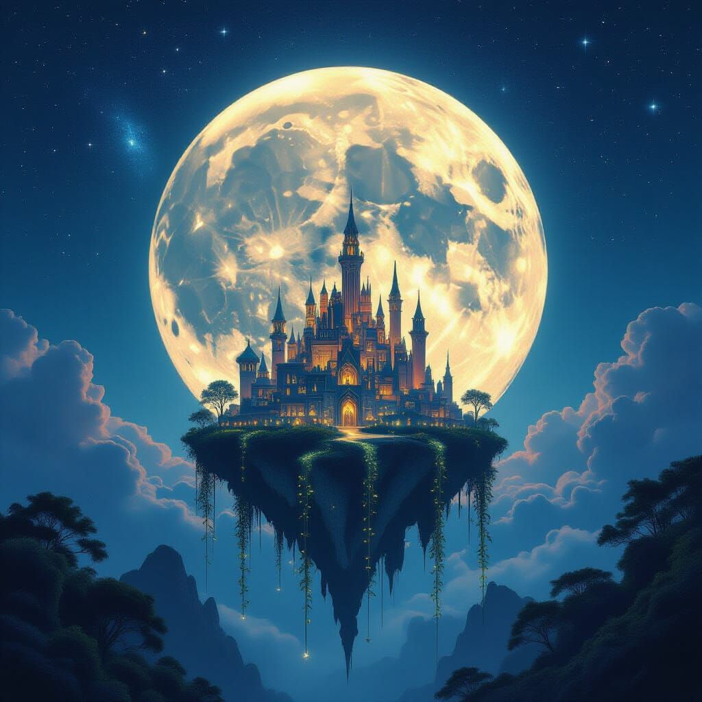 Surreal Moon City with Moonlight Plants