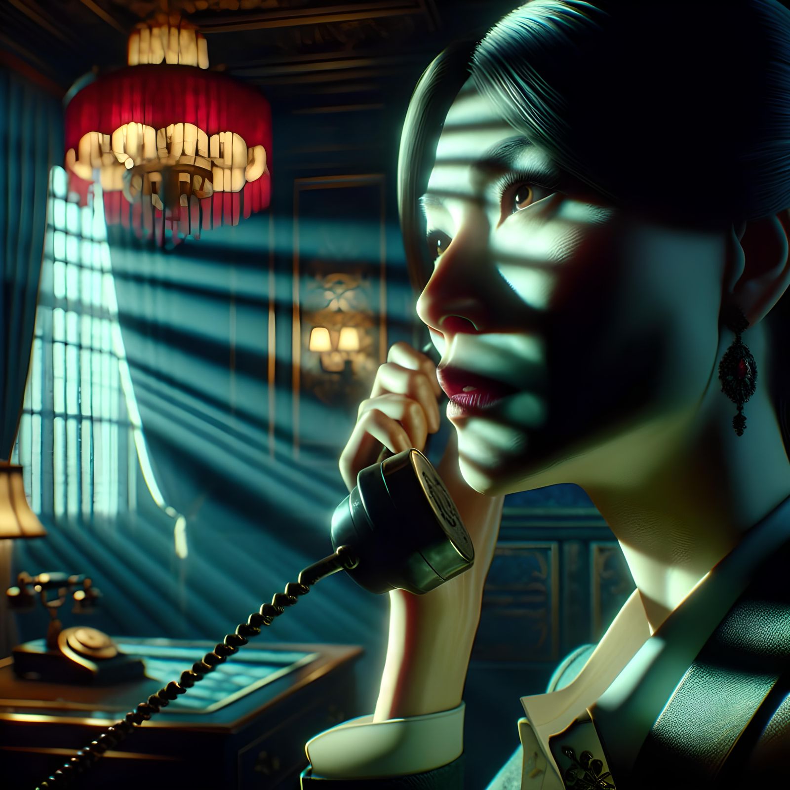 Woman Summons Person to Office in Hyperrealistic Splash Art