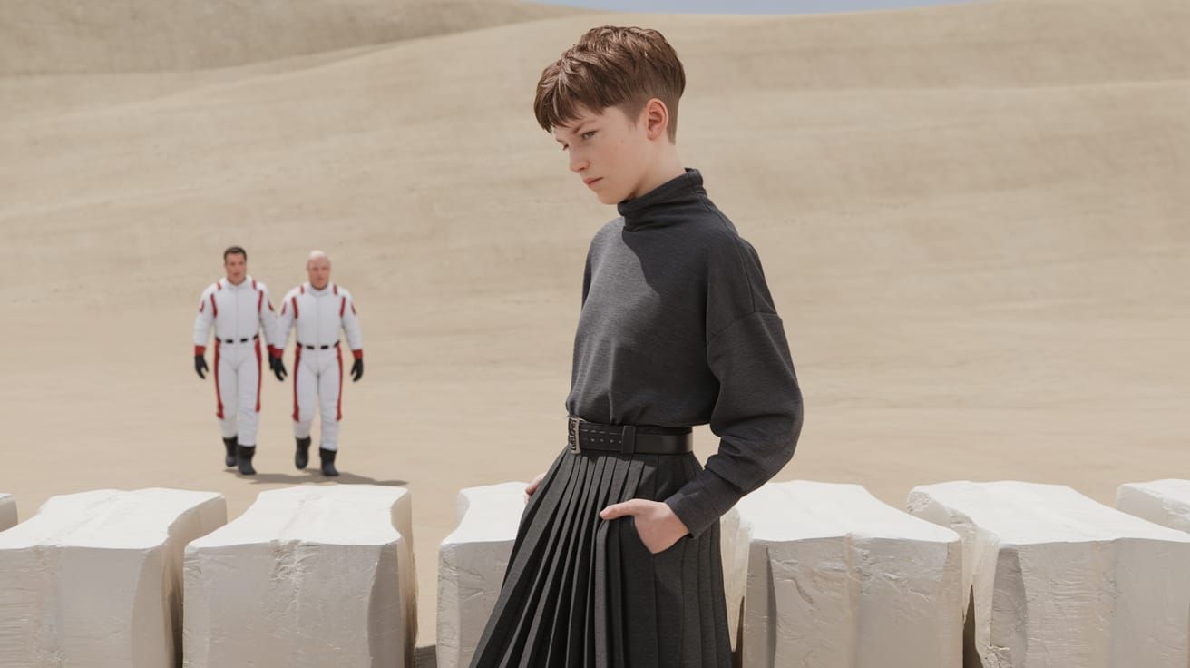 Space Explorer Girl with Pixie Hair in Dark Gray Outfit